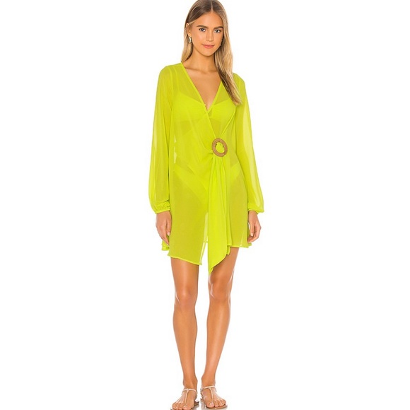 lovewave Other - Revolve Lovewave Esmi Chiffon Mini Dress Coverup Neon Lime Long Sleeve XS